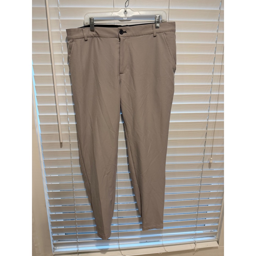 Pins & Aces Mens Golf Jogger Pants Tan Khaki Performance Stretch Tapered Size 36